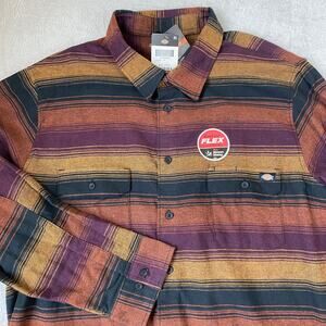 Dickies Flex Flannel Shirt Men 4XL Wine Blanket Striped Western Flap Pockets NWT